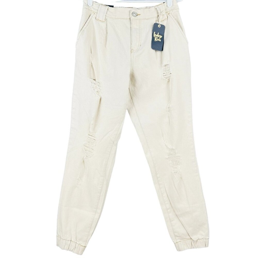 Indigo Rein Women's Ankle Jogger Pants 5/26 Distressed Stretch Natural High Rise